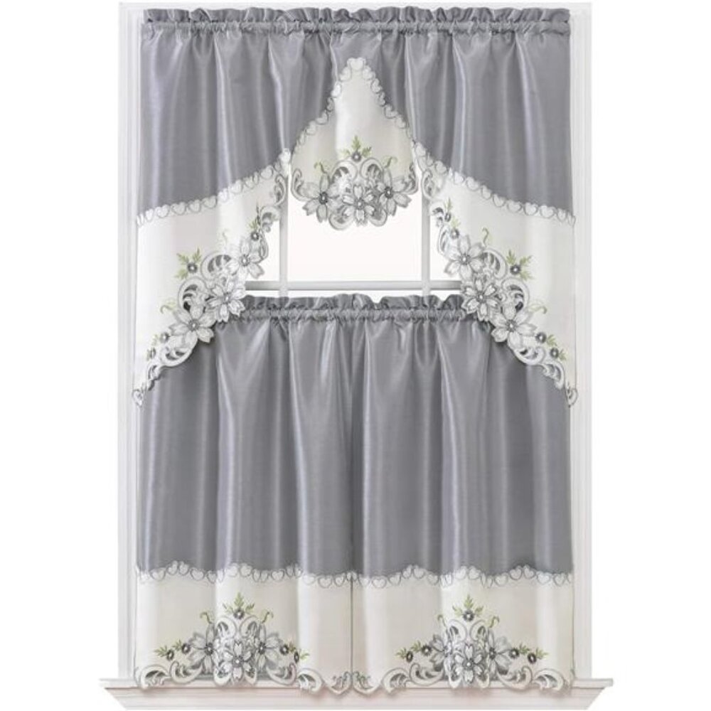 Arch Floral Kitchen Curtain Set/Swag Valance & Tier Set. Nice Matching Color